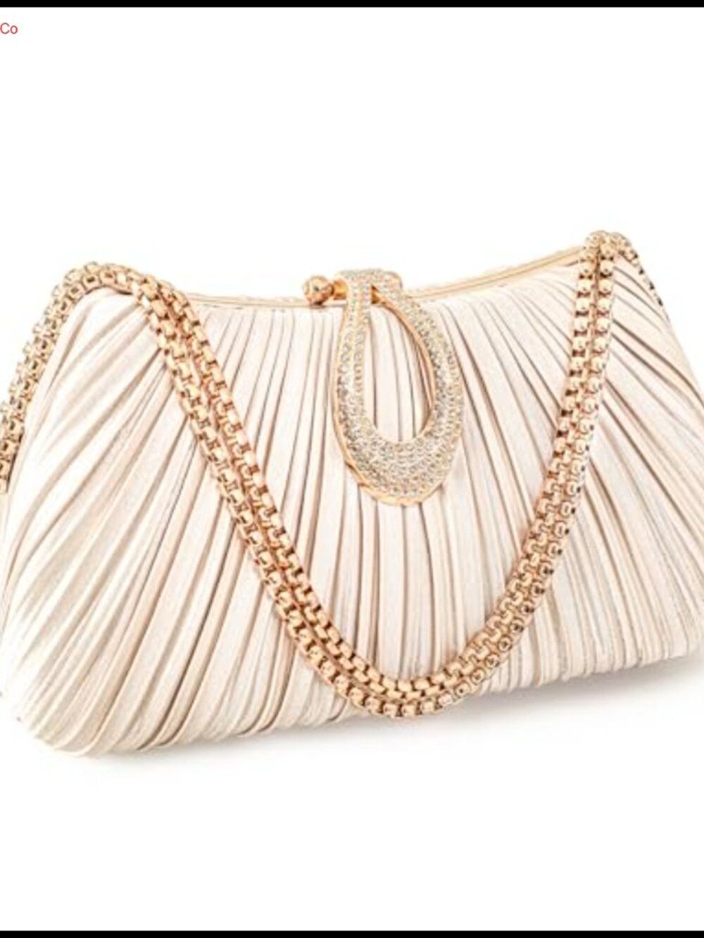 Pleated Satin Evening Clutch with Detachable Chain Strap